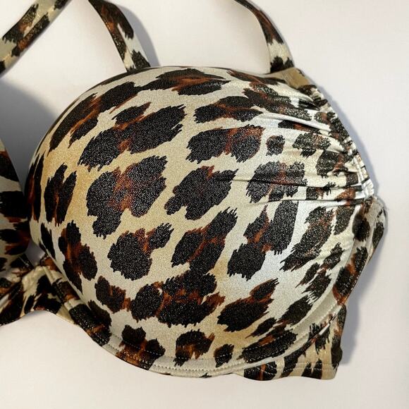 Victoria's Secret Bikini Top Womens 38C Brown Animal Print Bombshell Padded - Picture 3 of 11